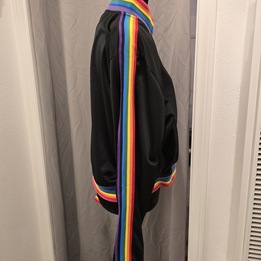 Rainbow Trim Black Bomber Jacket - Picture 5 of 11